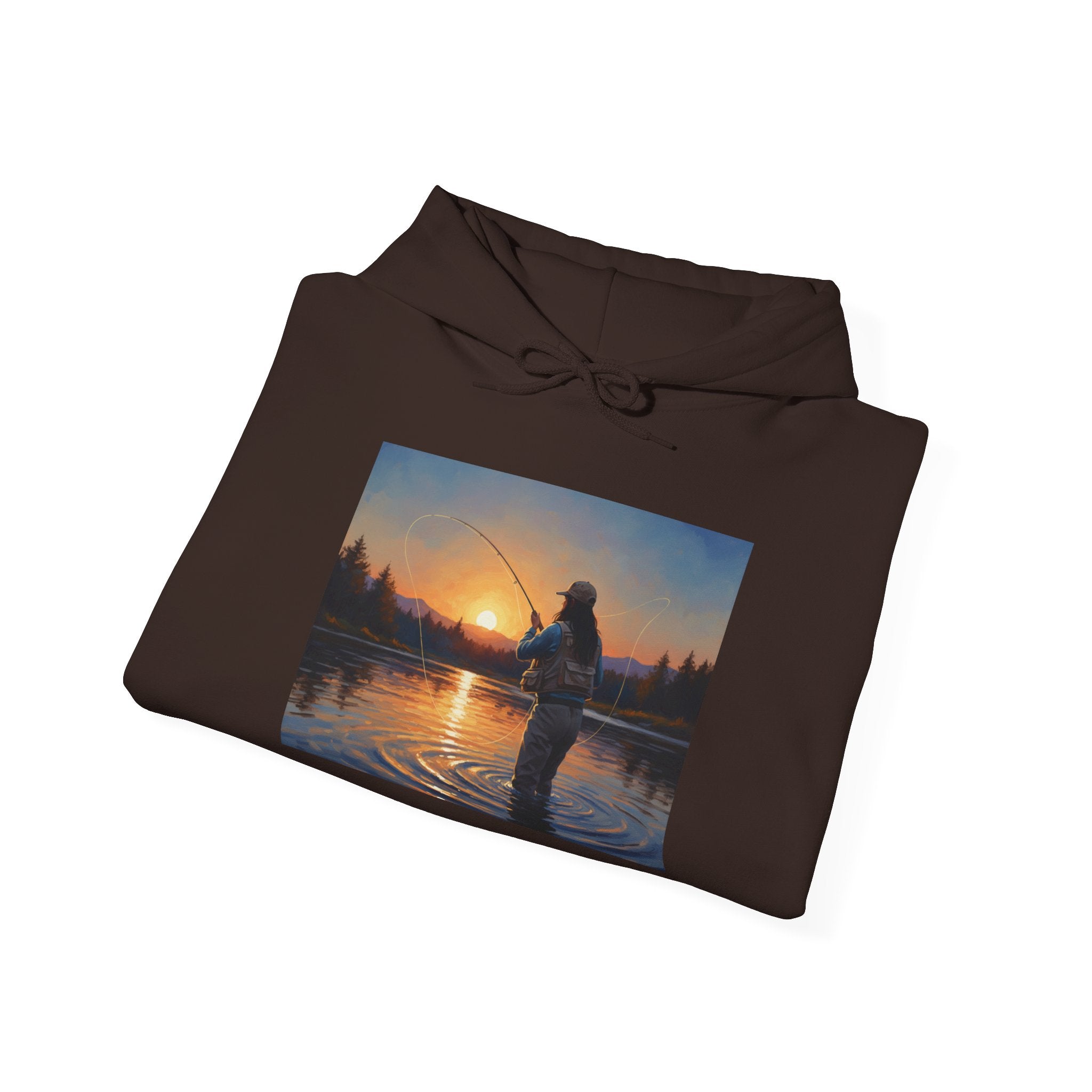 Fishing at Sunset Hoodie – Angler Sunset Scene Hooded Sweatshirt