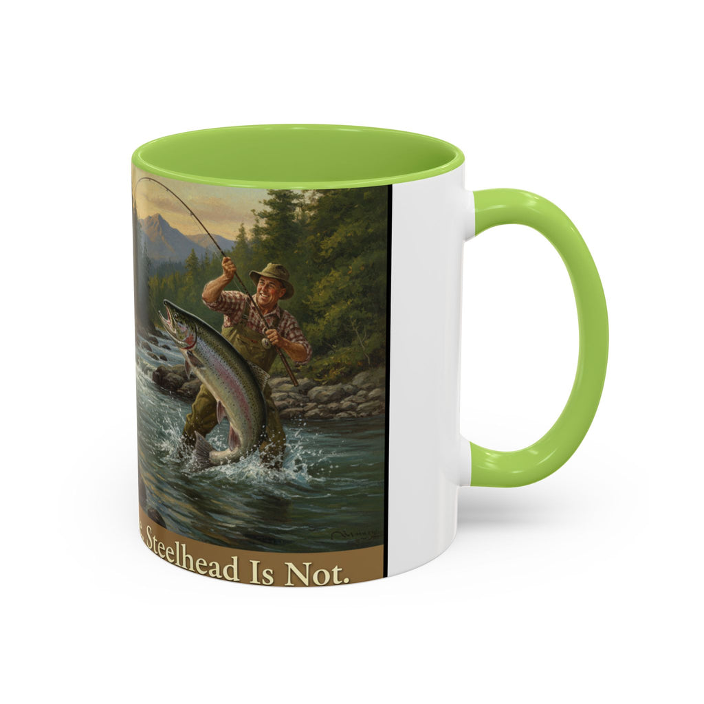 Steelhead Fishing Coffee Mug — Vintage Angler River Scene Accent Mug (11/15oz)