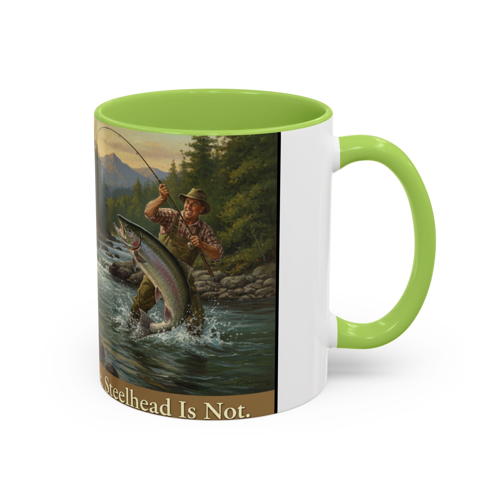 Steelhead Fishing Coffee Mug — Vintage Angler River Scene Accent Mug (11/15oz)