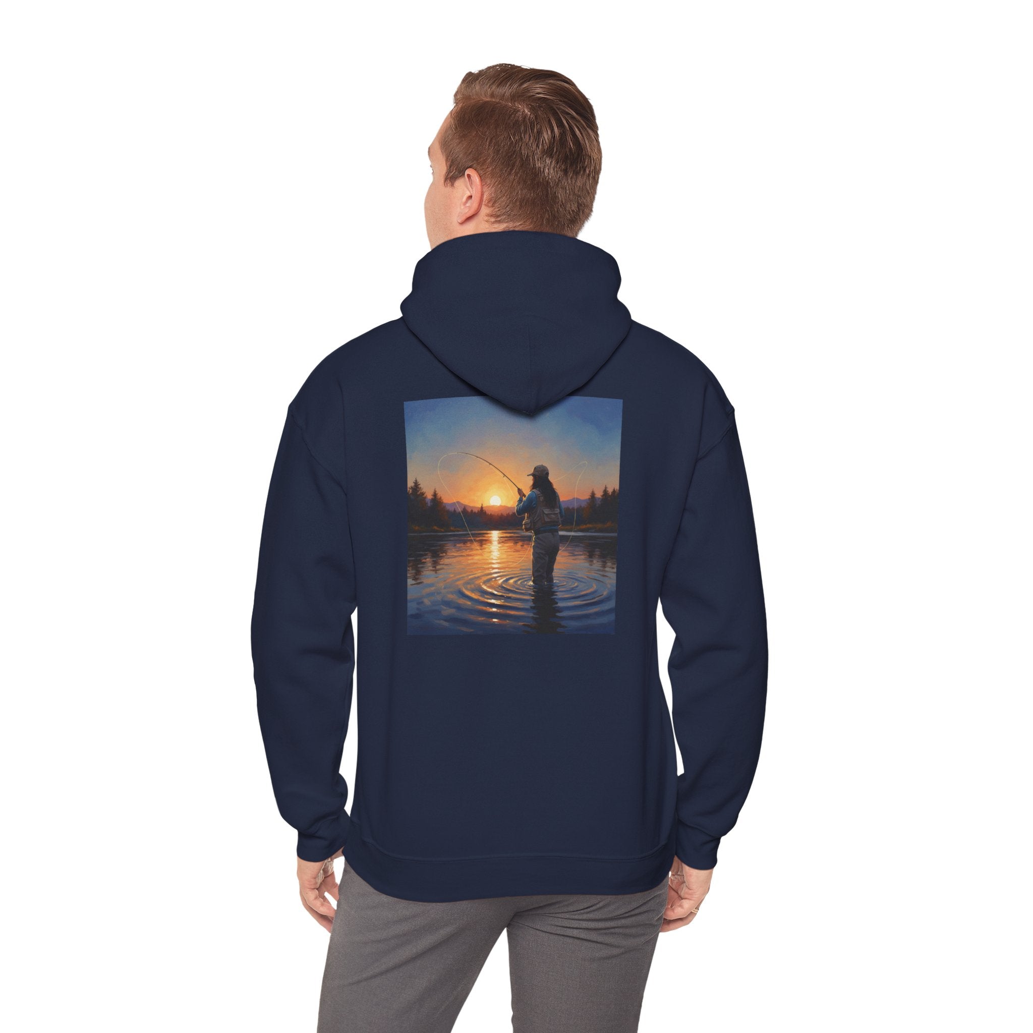 Sunset Fly Fishing Hoodie – Tranquil Angler Graphic Pullover