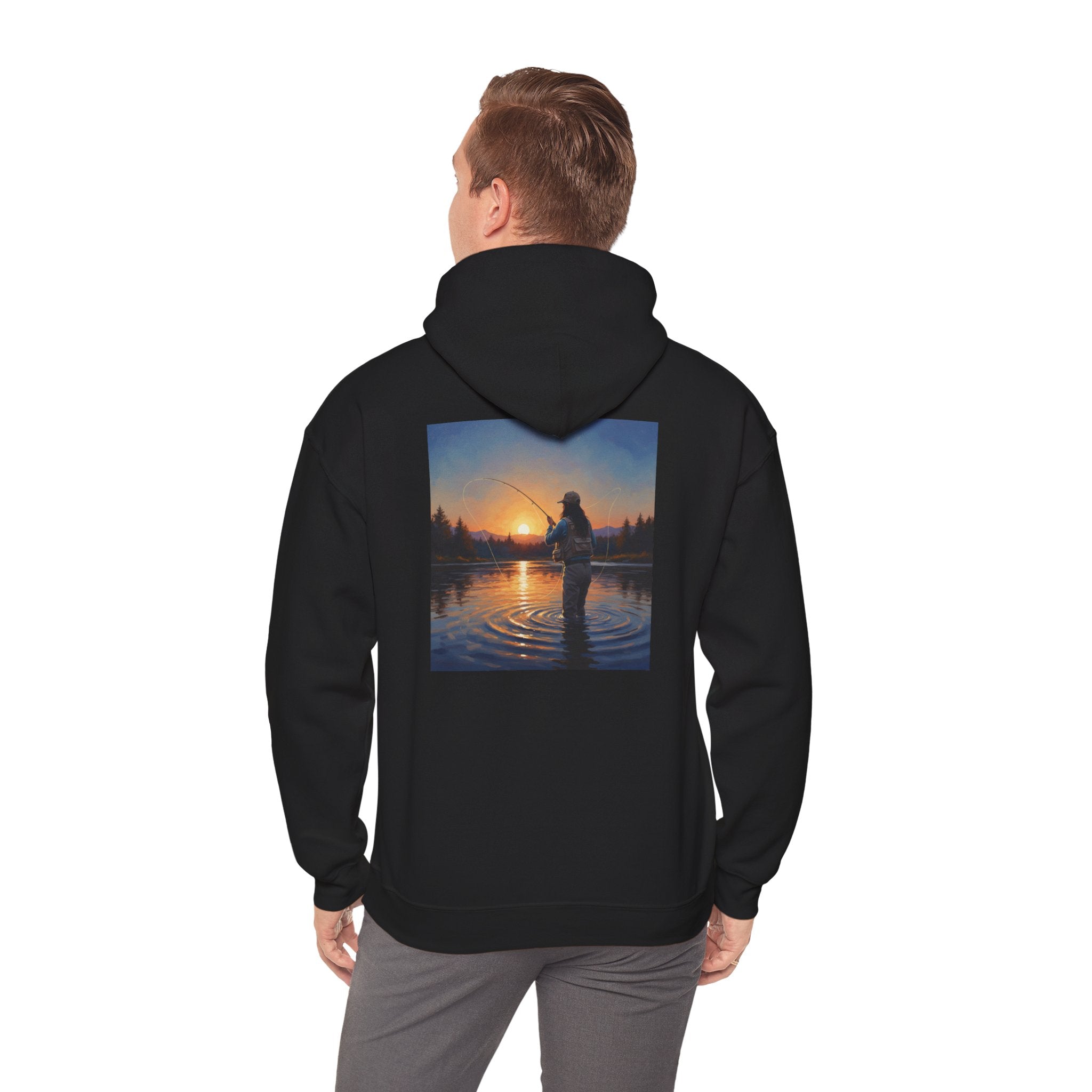 Sunset Fly Fishing Hoodie – Tranquil Angler Graphic Pullover