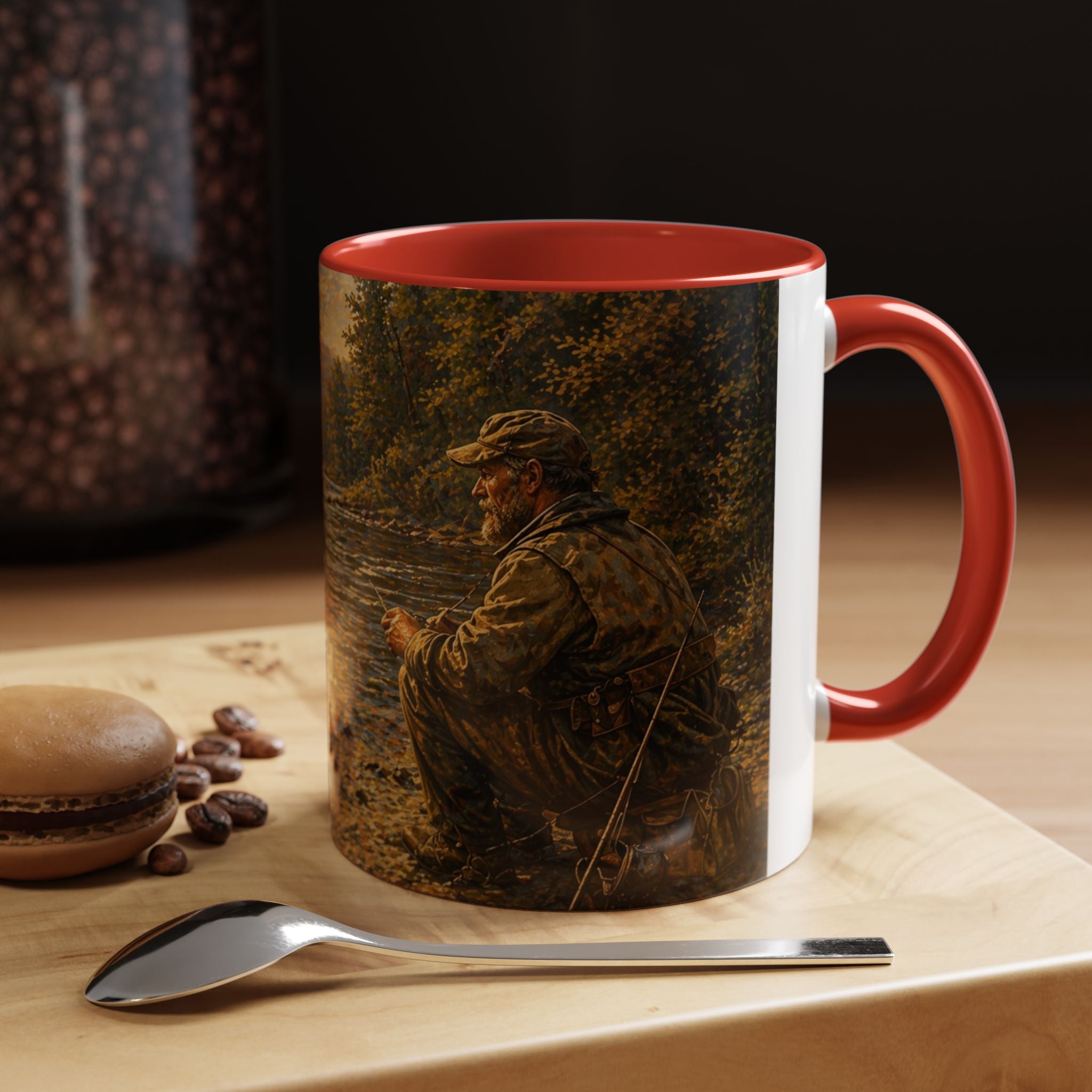 Fishing River Scene Accent Coffee Mug — "I Had Plans. The Fish Objected." Inspirational Outdoors Gift