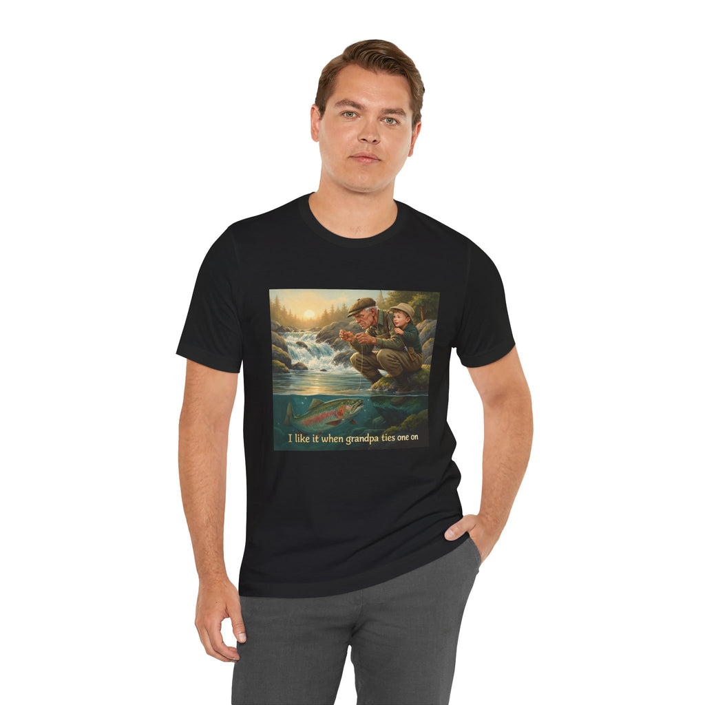 Grandpa Fishing T‑Shirt – “I like it when grandpa ties one on” Vintage Outdoor Tee