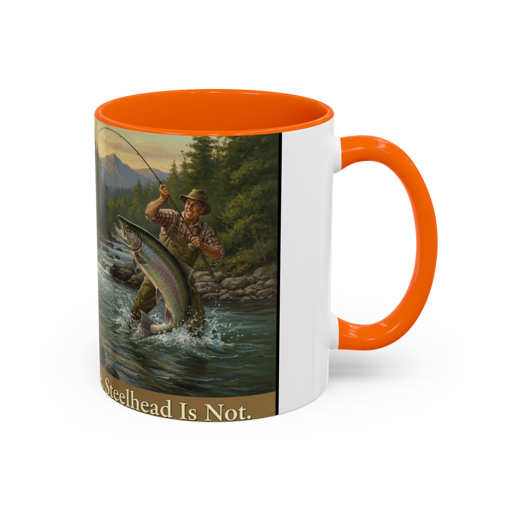 Steelhead Fishing Coffee Mug — Vintage Angler River Scene Accent Mug (11/15oz)