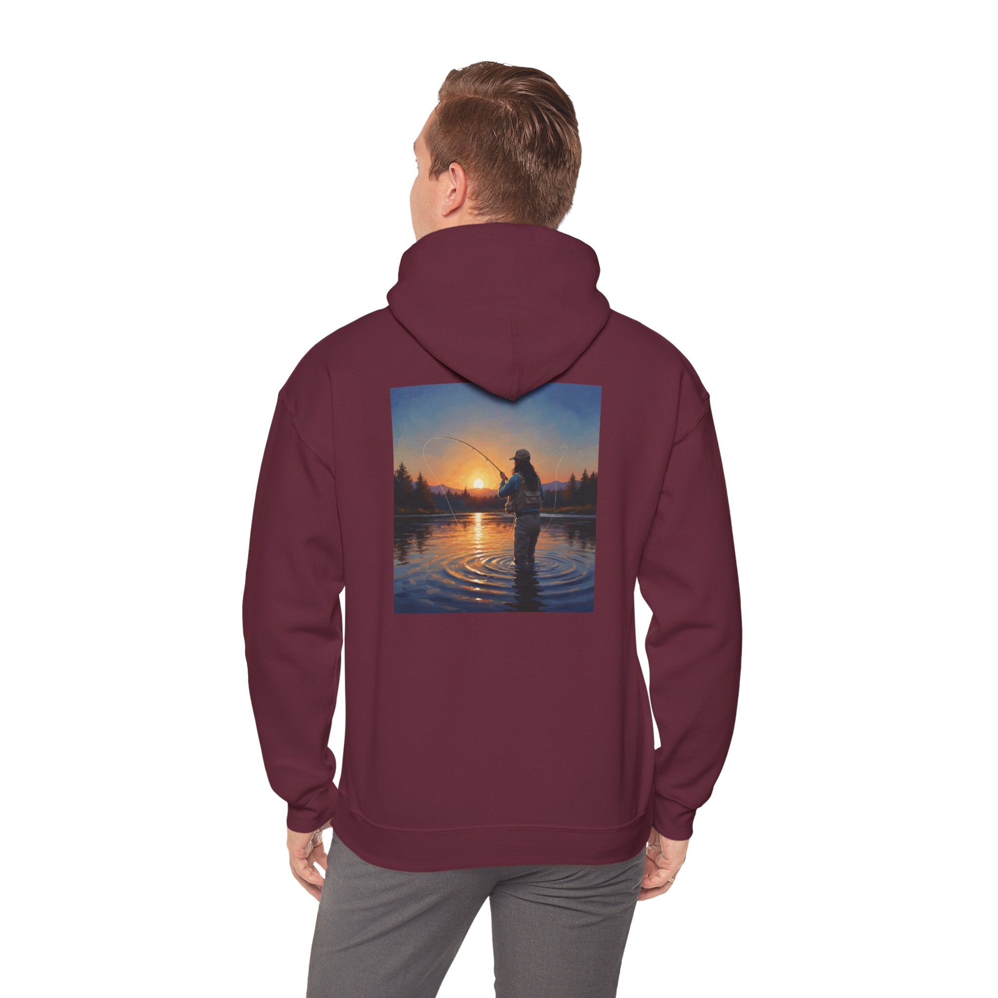Sunset Fly Fishing Hoodie – Tranquil Angler Graphic Pullover