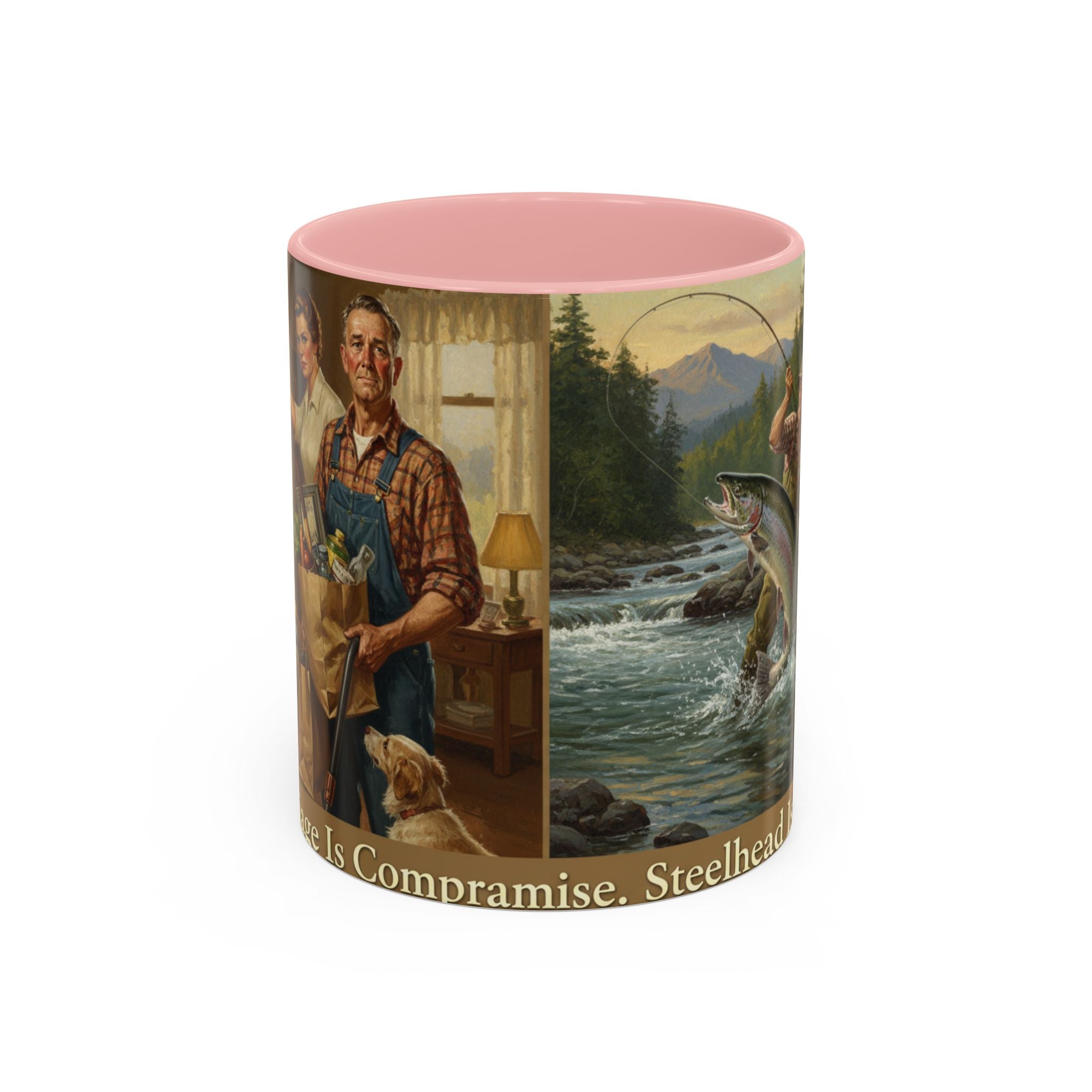 Steelhead Fishing Coffee Mug — Vintage Angler River Scene Accent Mug (11/15oz)