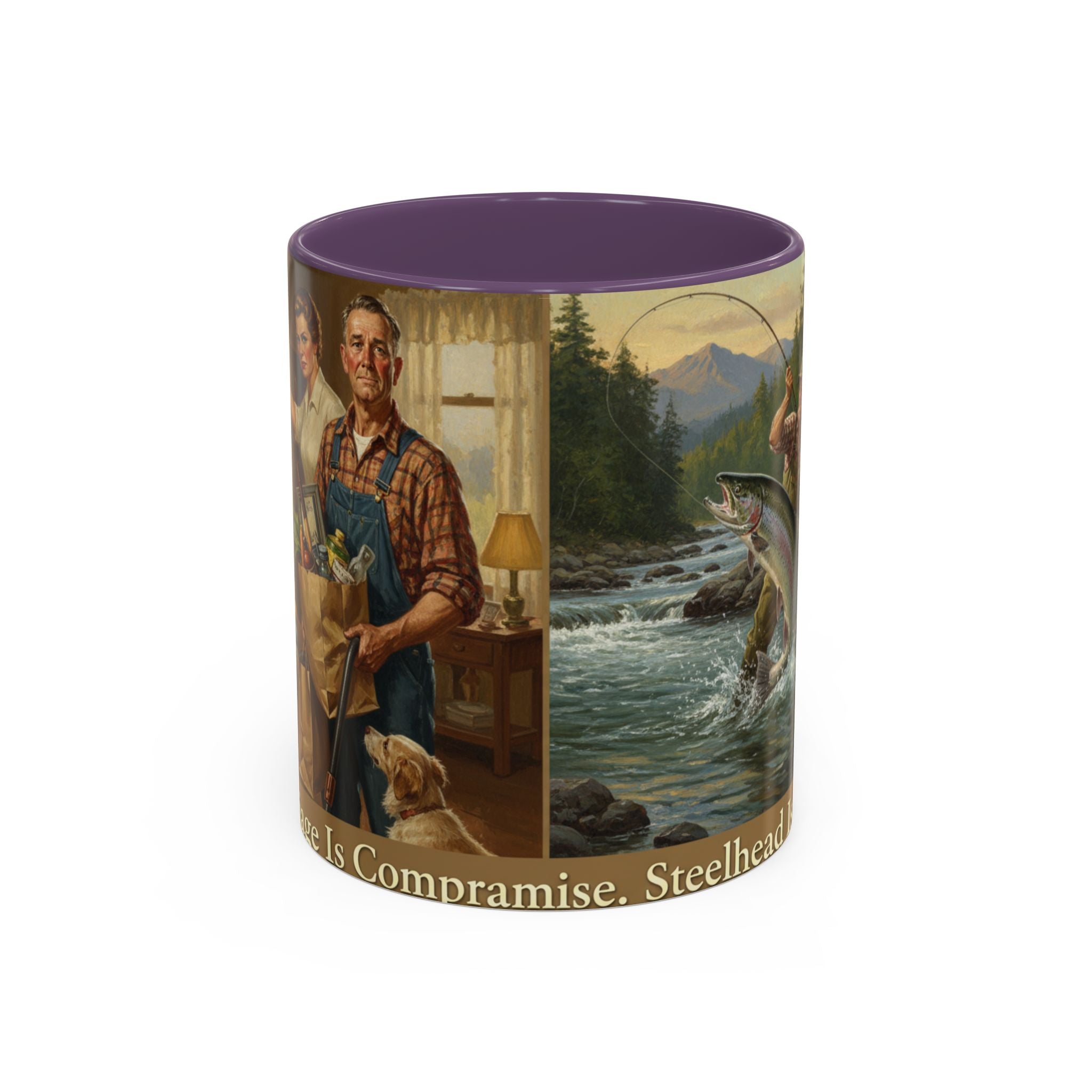 Steelhead Fishing Coffee Mug — Vintage Angler River Scene Accent Mug (11/15oz)