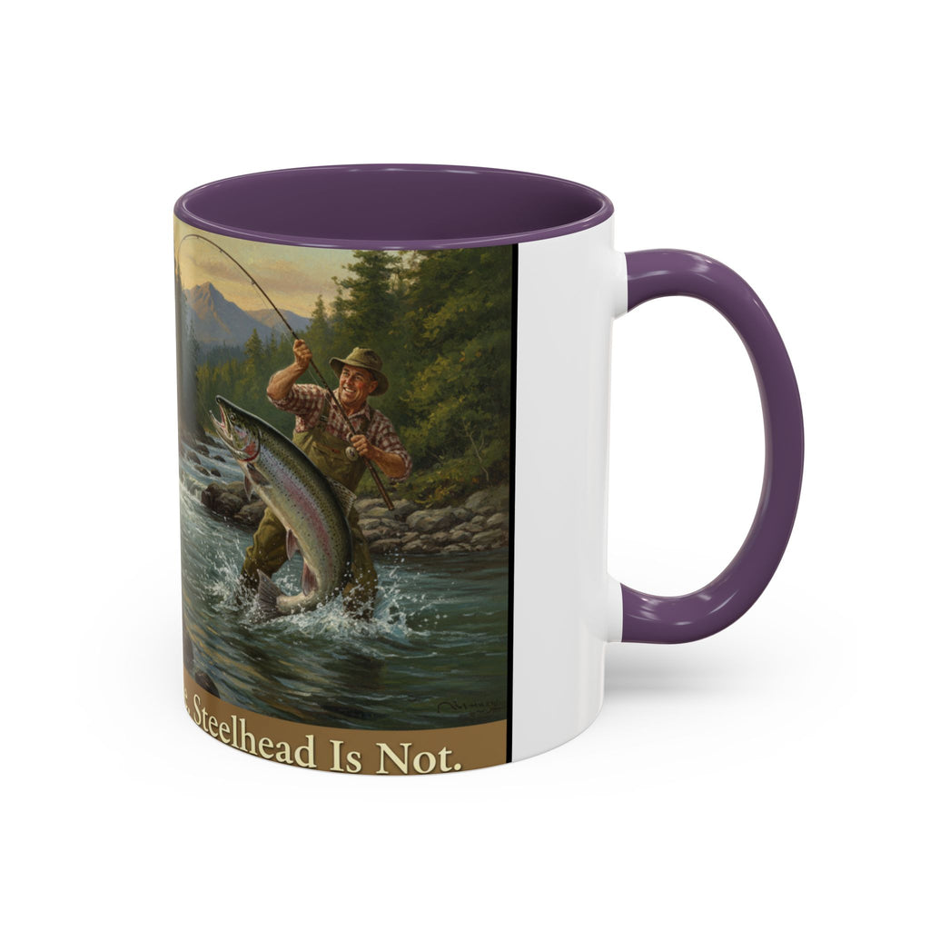 Steelhead Fishing Coffee Mug — Vintage Angler River Scene Accent Mug (11/15oz)