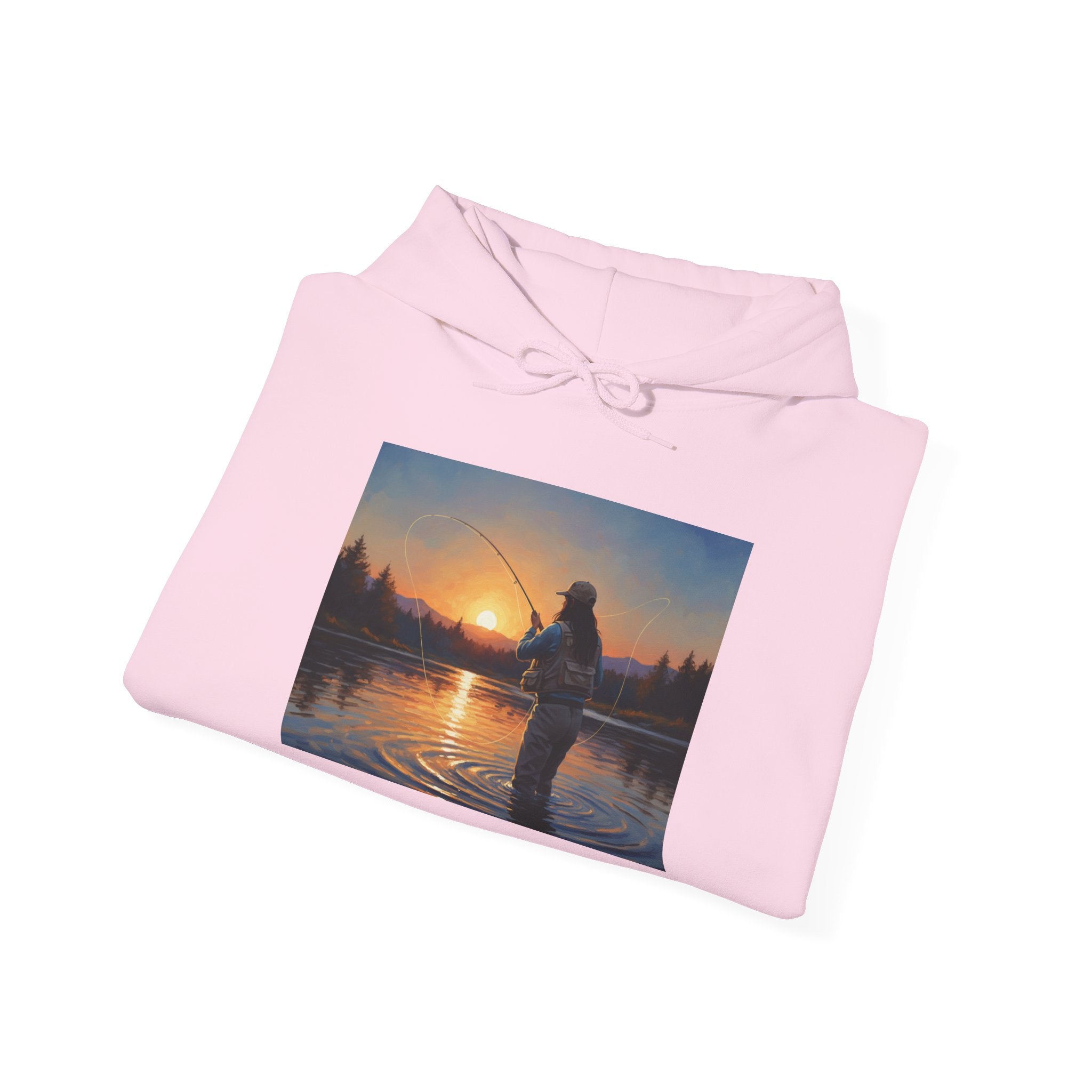 Fishing at Sunset Hoodie – Angler Sunset Scene Hooded Sweatshirt