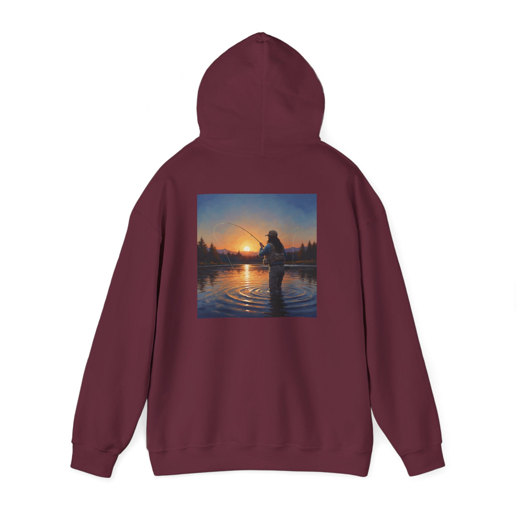 Sunset Fly Fishing Hoodie – Tranquil Angler Graphic Pullover