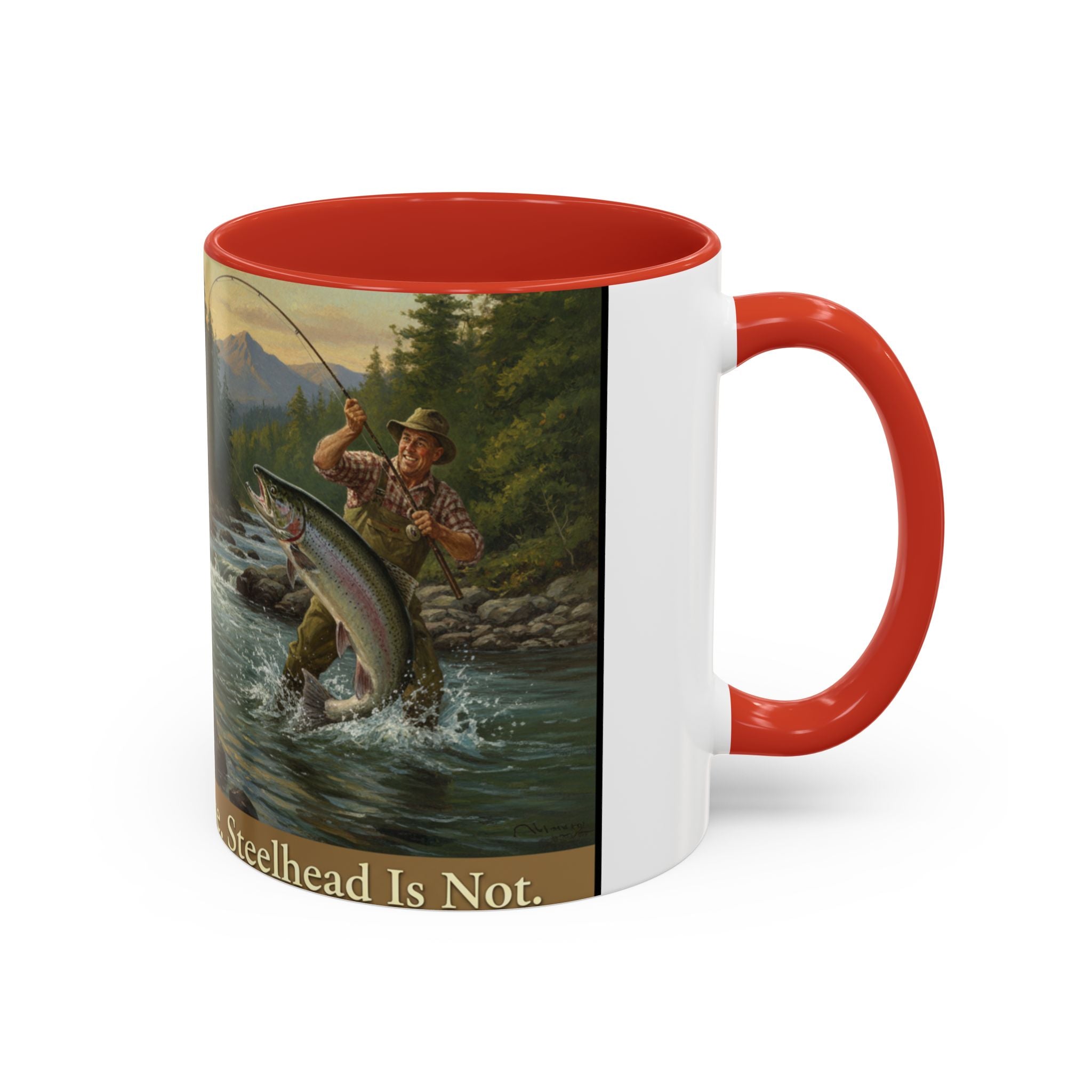 Steelhead Fishing Coffee Mug — Vintage Angler River Scene Accent Mug (11/15oz)