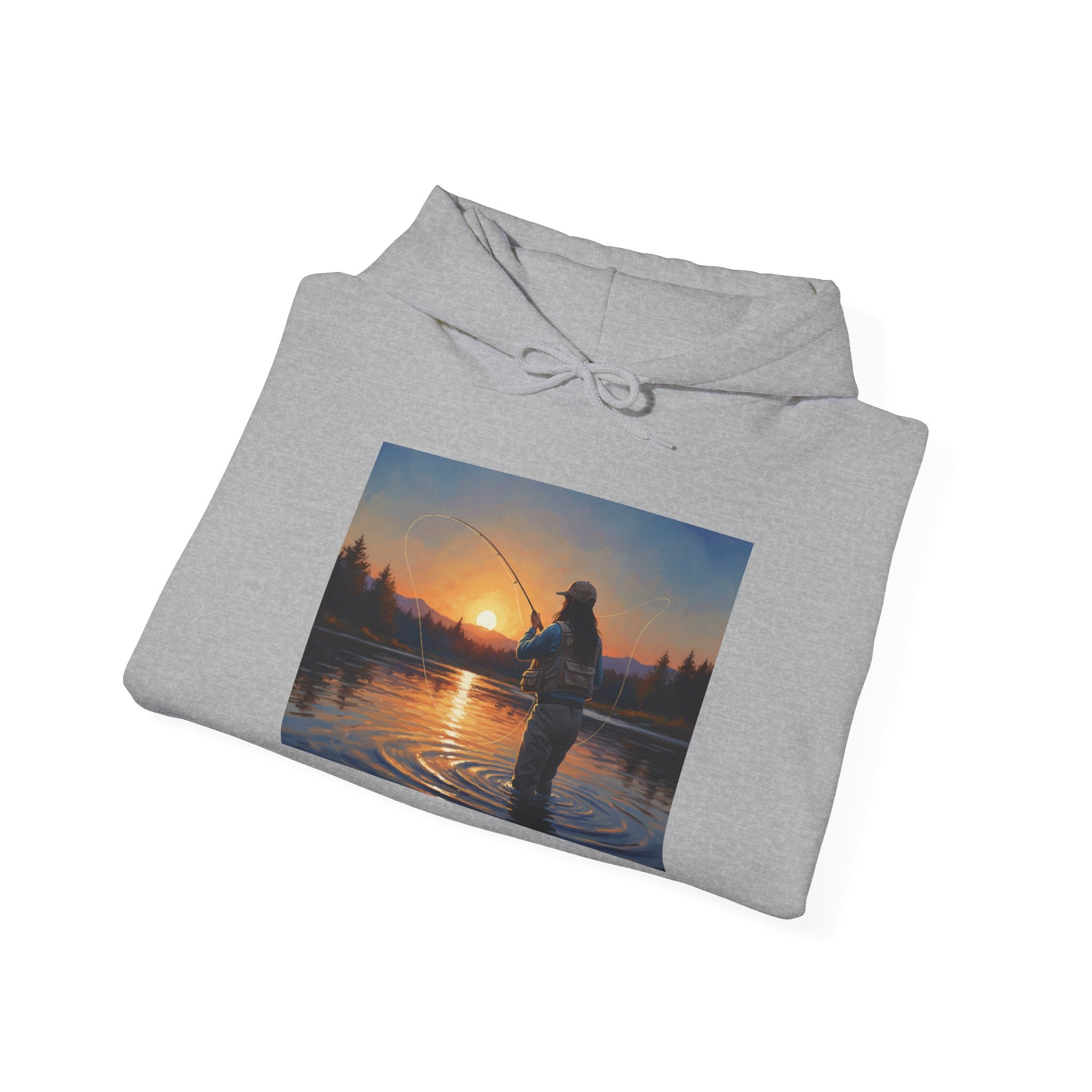 Fishing at Sunset Hoodie – Angler Sunset Scene Hooded Sweatshirt