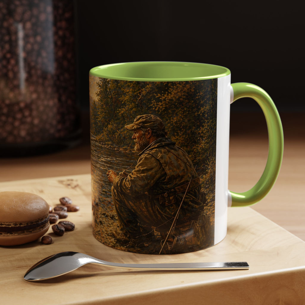 Fishing River Scene Accent Coffee Mug — "I Had Plans. The Fish Objected." Inspirational Outdoors Gift