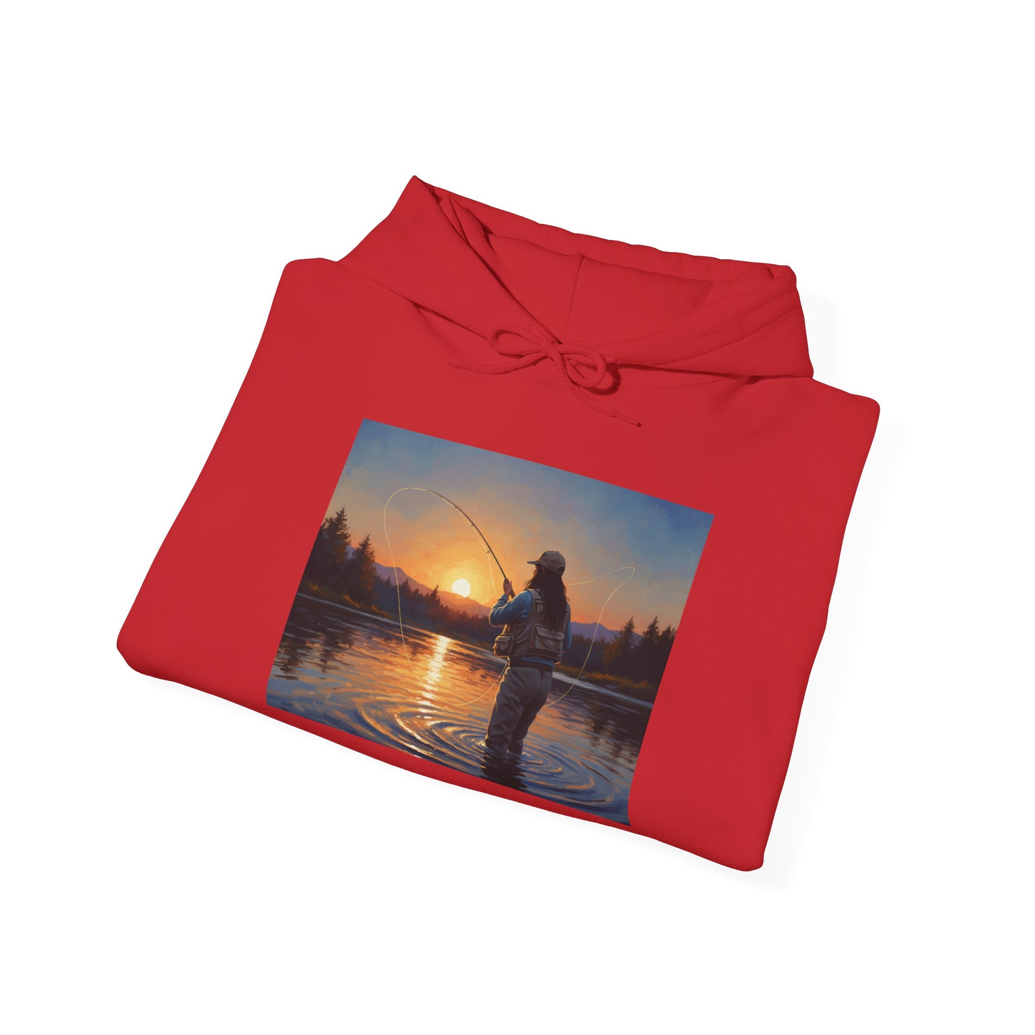 Fishing at Sunset Hoodie – Angler Sunset Scene Hooded Sweatshirt