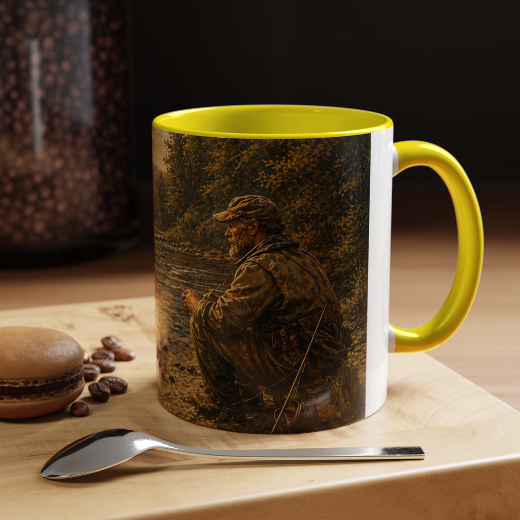 Fishing River Scene Accent Coffee Mug — "I Had Plans. The Fish Objected." Inspirational Outdoors Gift