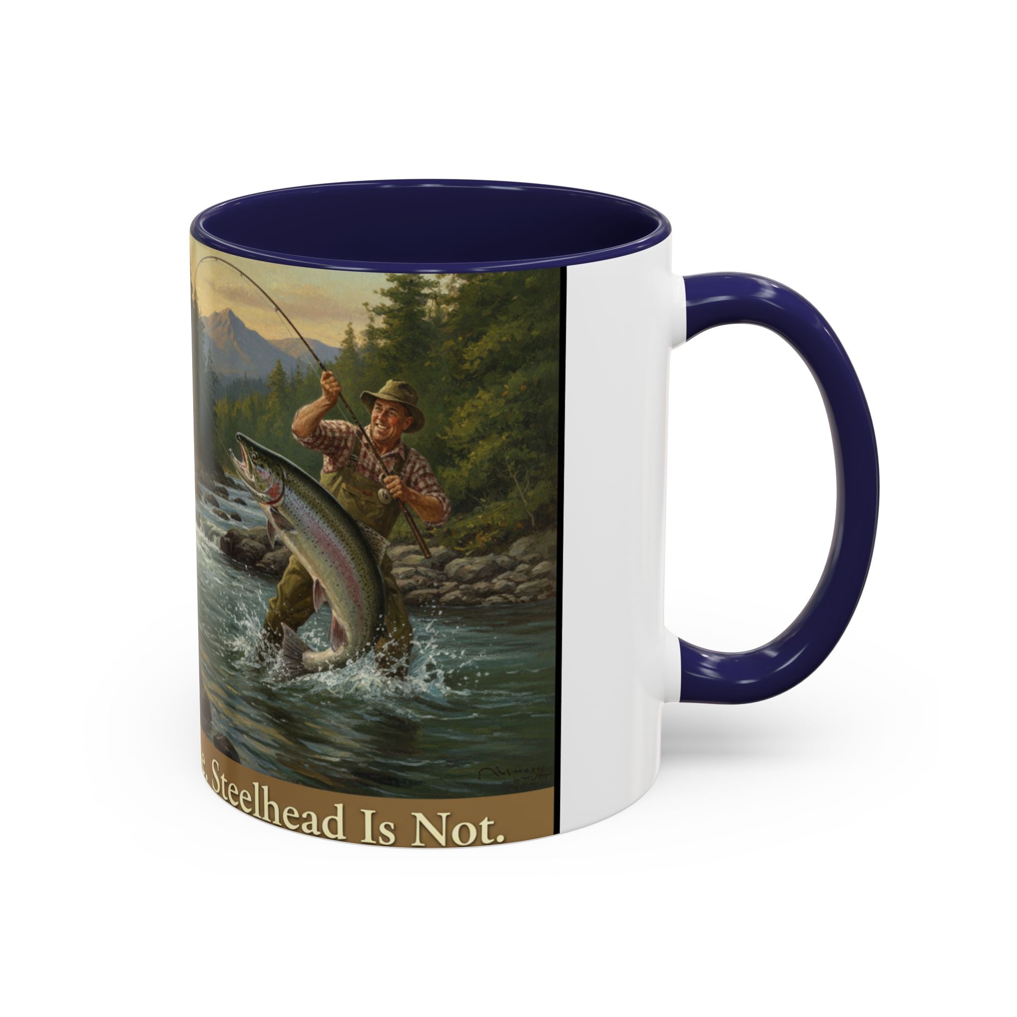 Steelhead Fishing Coffee Mug — Vintage Angler River Scene Accent Mug (11/15oz)