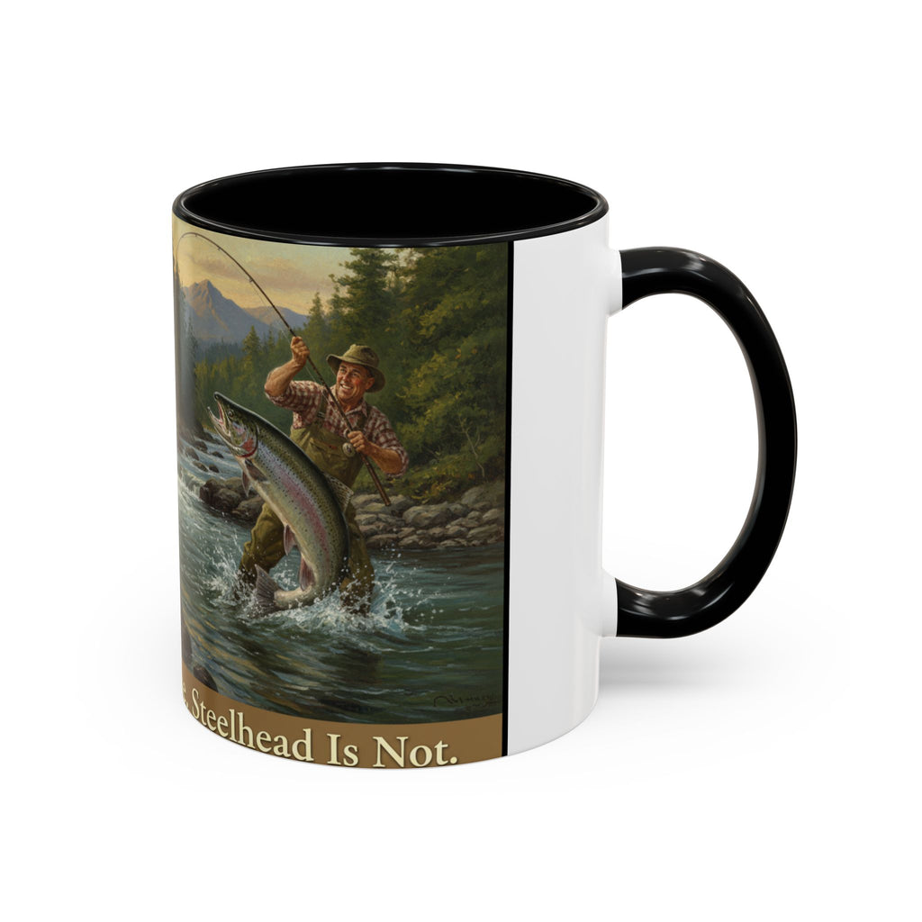 Steelhead Fishing Coffee Mug — Vintage Angler River Scene Accent Mug (11/15oz)