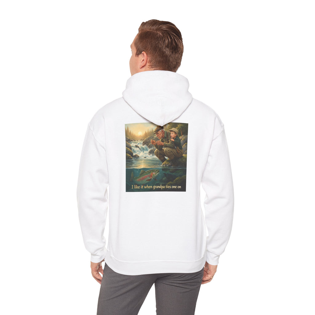 Fishing Grandpa Hoodie - 'I like it when grandpa ties one on' Vintage Fishing Graphic Hoodie