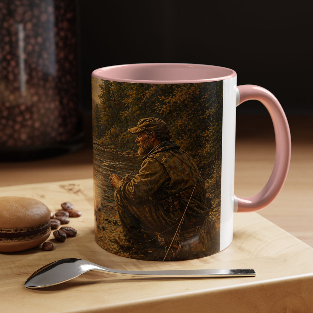 Fishing River Scene Accent Coffee Mug — "I Had Plans. The Fish Objected." Inspirational Outdoors Gift