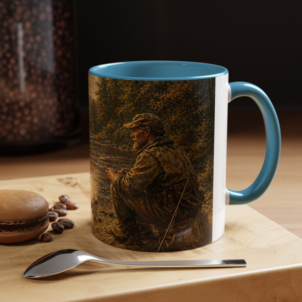 Fishing River Scene Accent Coffee Mug — "I Had Plans. The Fish Objected." Inspirational Outdoors Gift