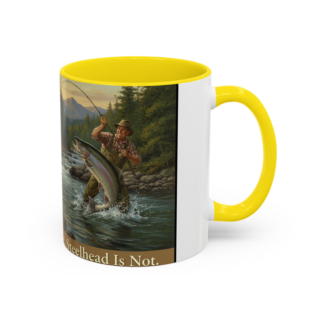 Steelhead Fishing Coffee Mug — Vintage Angler River Scene Accent Mug (11/15oz)