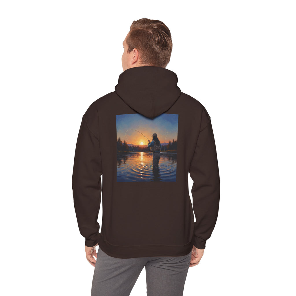 Sunset Fly Fishing Hoodie – Tranquil Angler Graphic Pullover