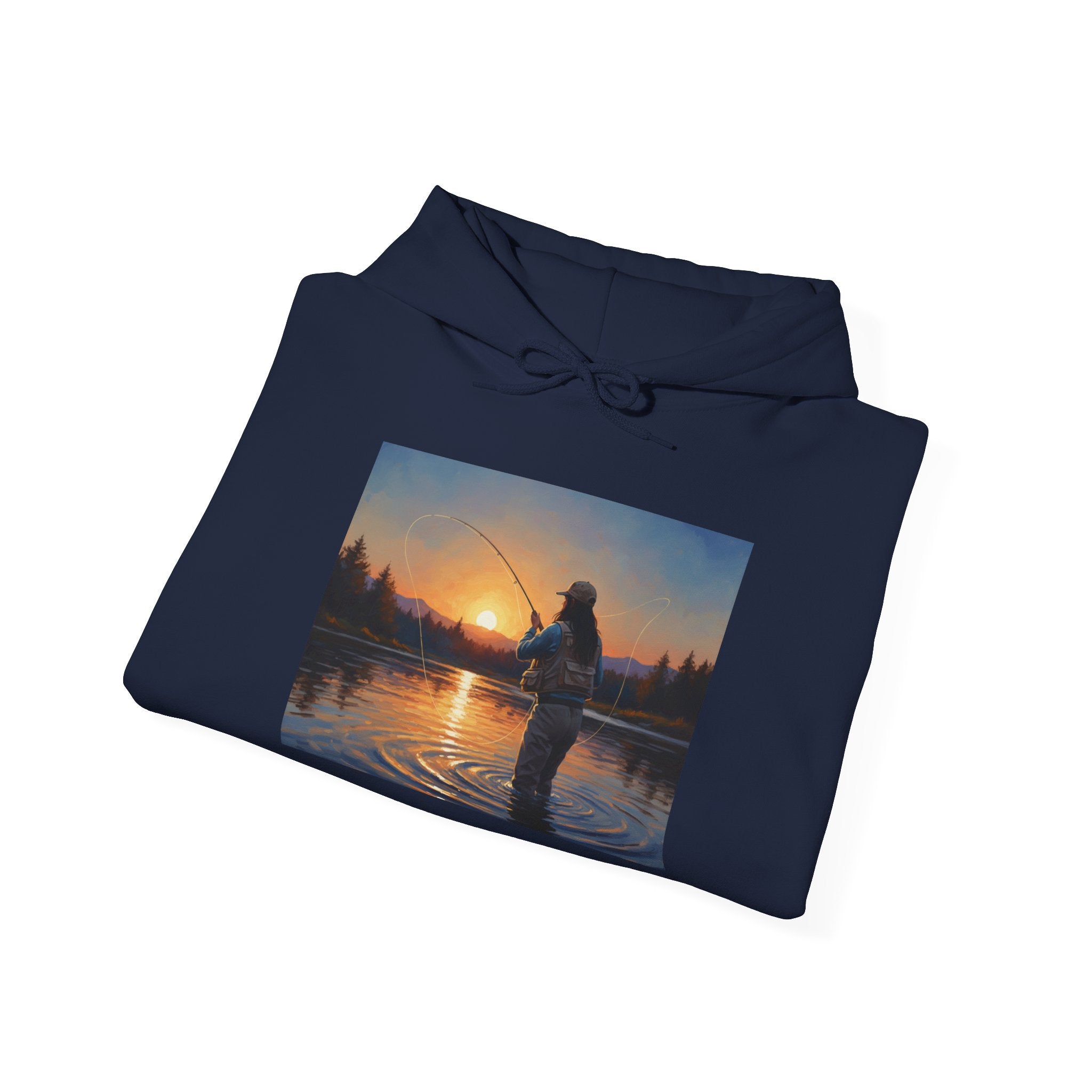 Fishing at Sunset Hoodie – Angler Sunset Scene Hooded Sweatshirt