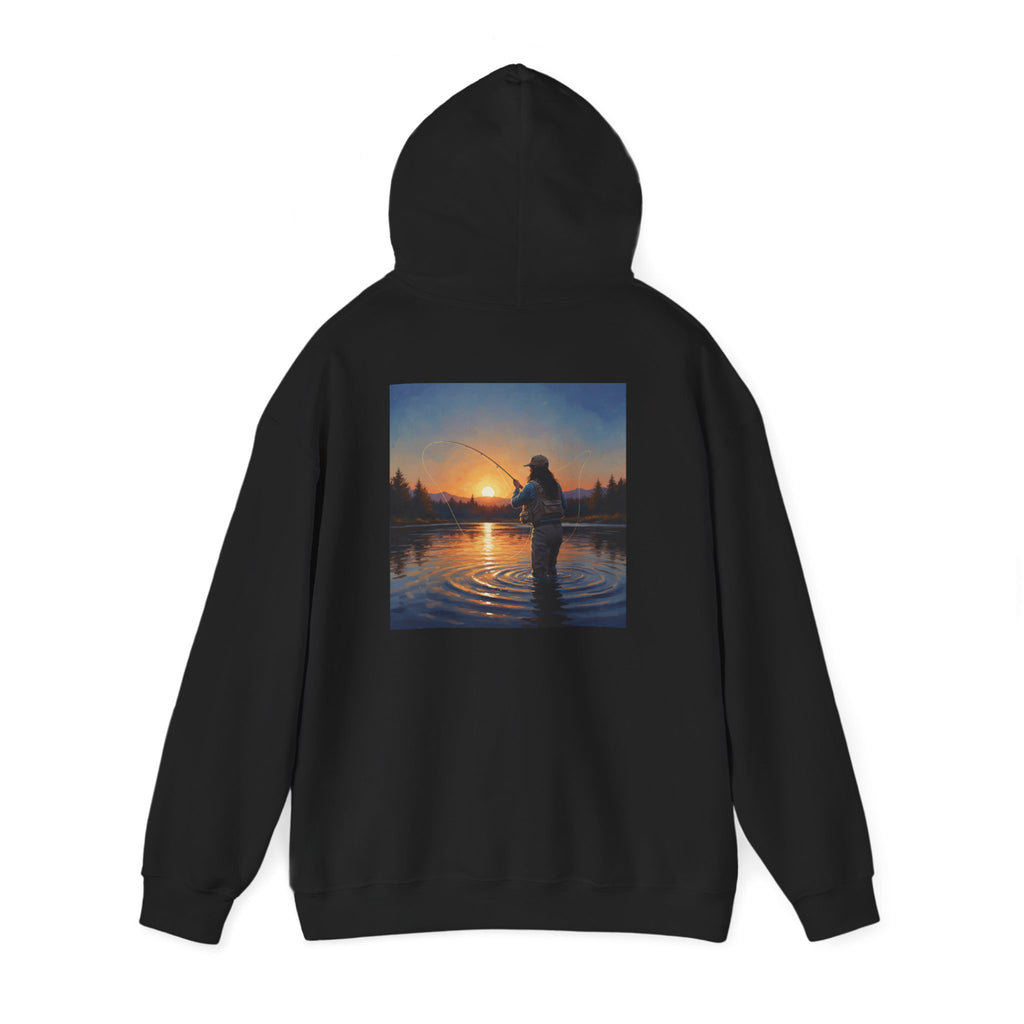 Sunset Fly Fishing Hoodie – Tranquil Angler Graphic Pullover