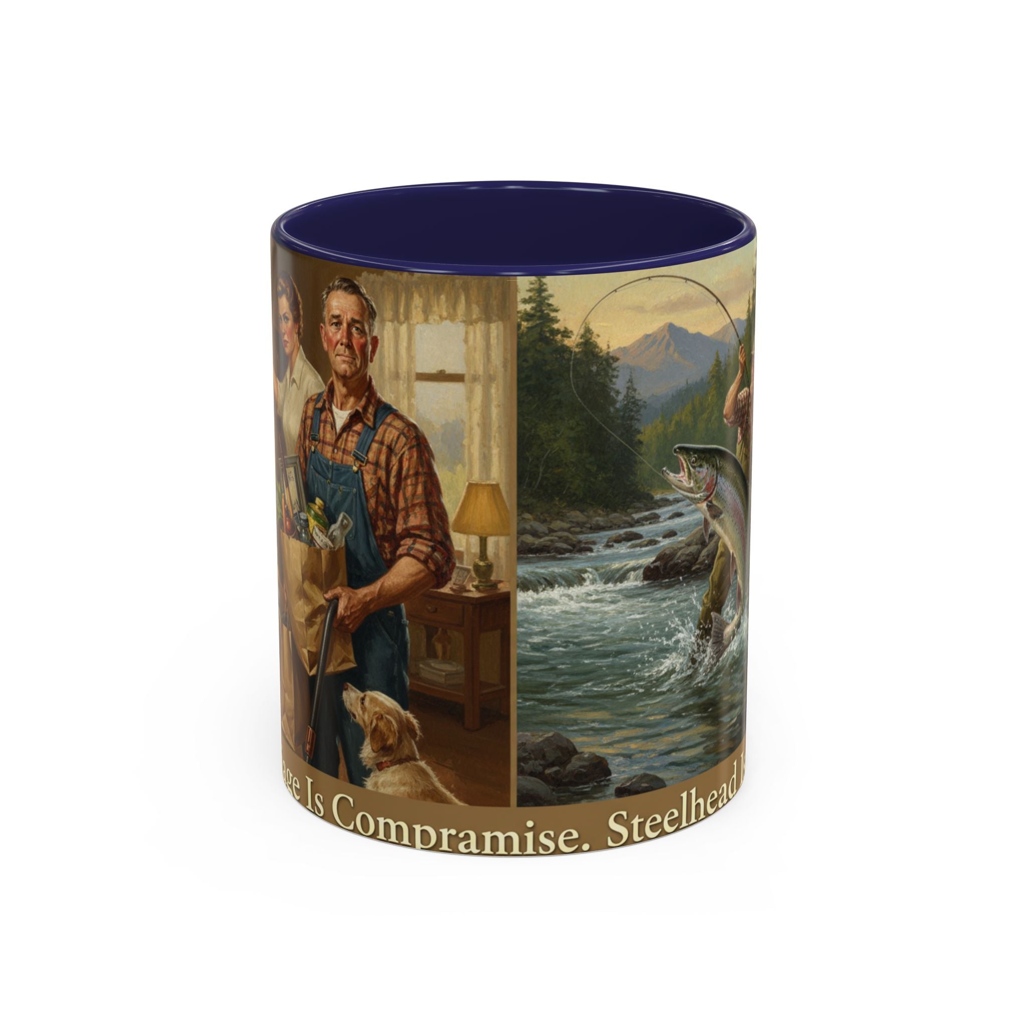 Steelhead Fishing Coffee Mug — Vintage Angler River Scene Accent Mug (11/15oz)