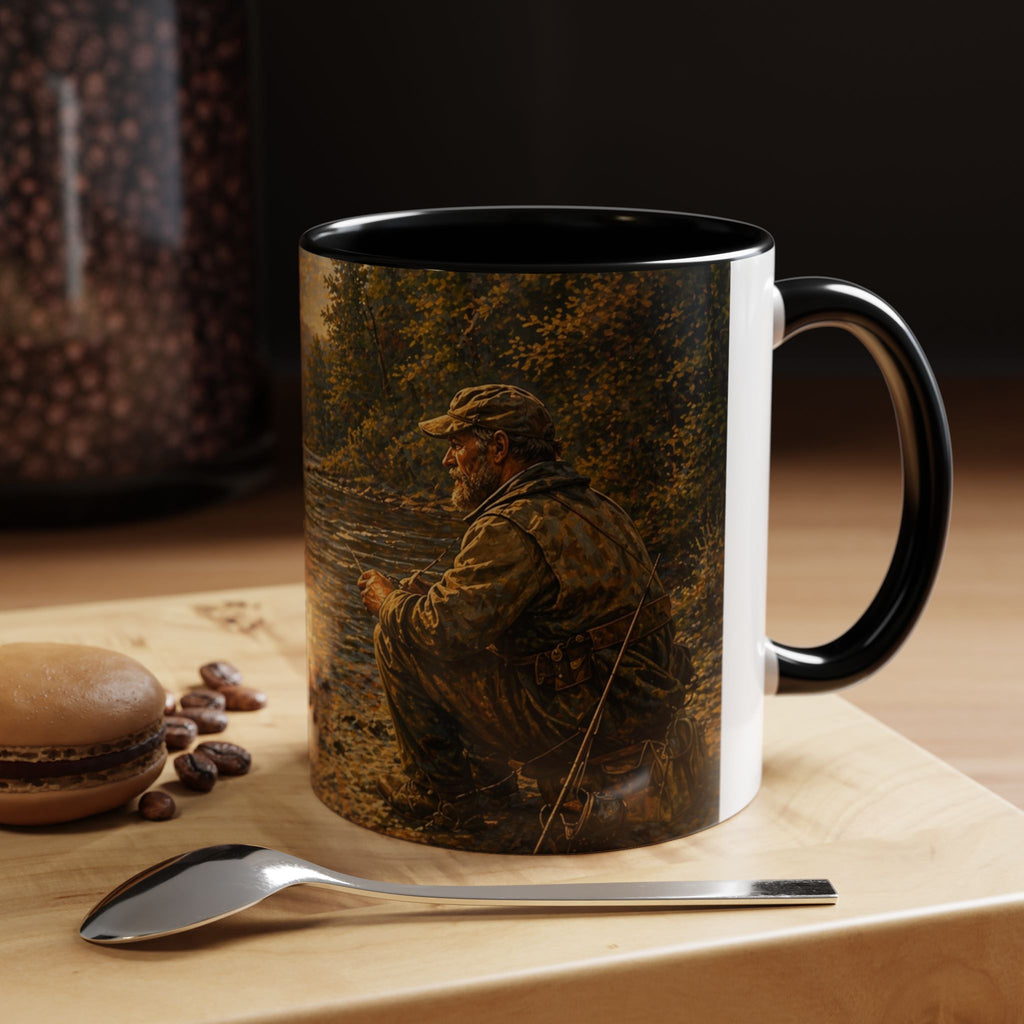 Fishing River Scene Accent Coffee Mug — "I Had Plans. The Fish Objected." Inspirational Outdoors Gift