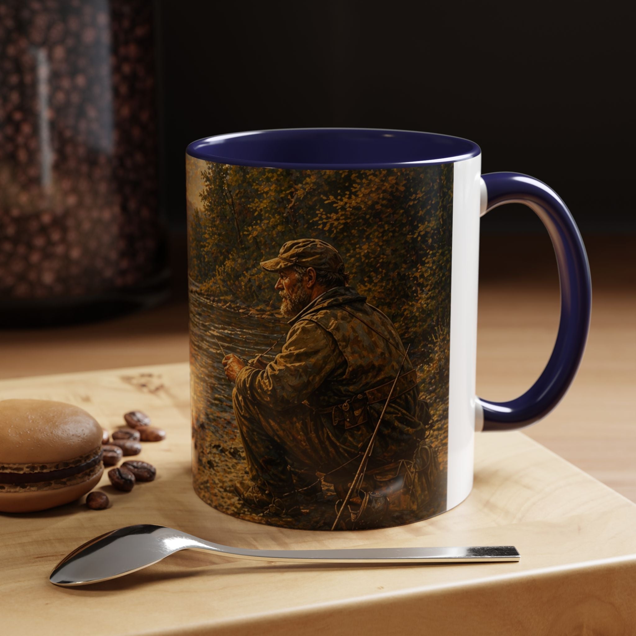 Fishing River Scene Accent Coffee Mug — "I Had Plans. The Fish Objected." Inspirational Outdoors Gift