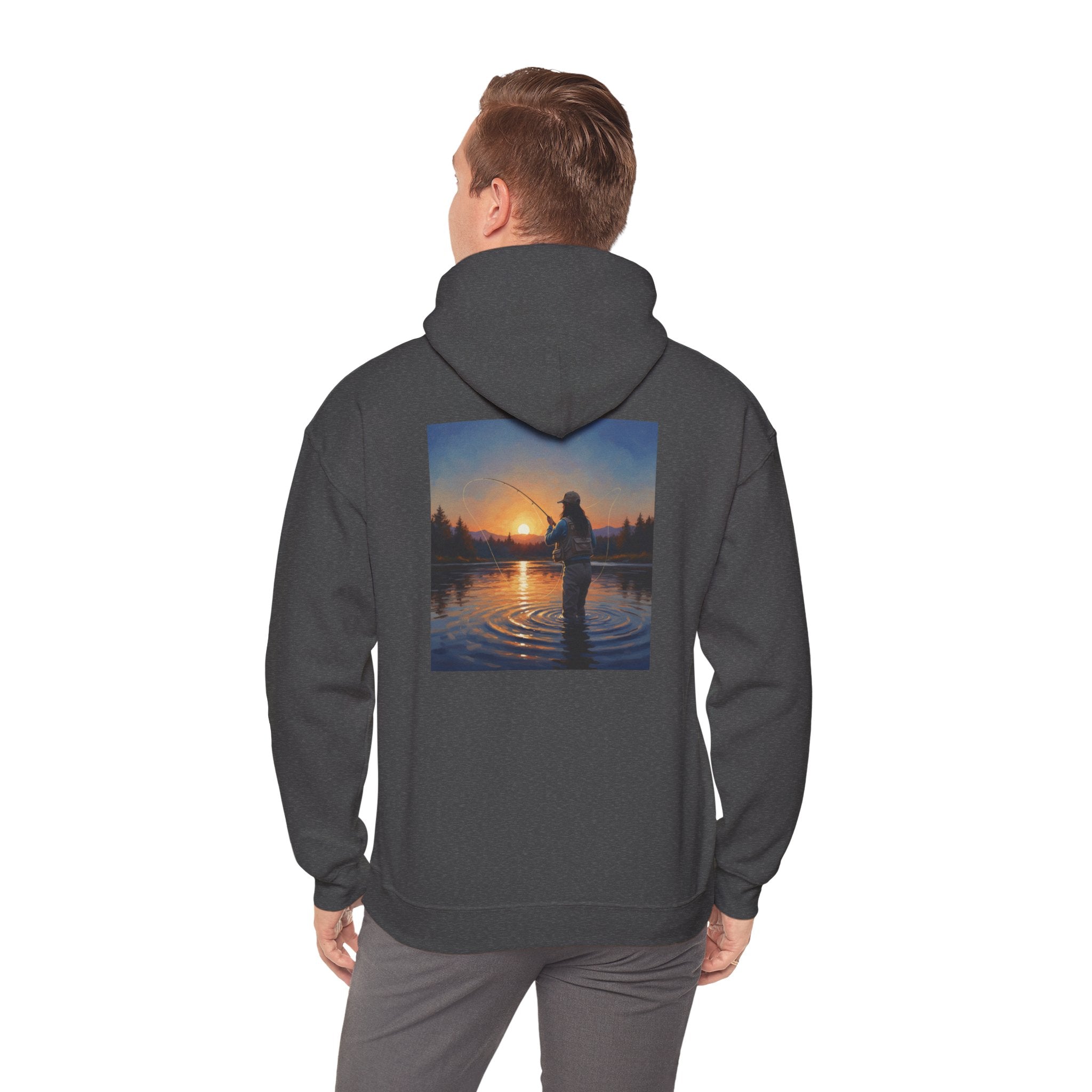Sunset Fly Fishing Hoodie – Tranquil Angler Graphic Pullover