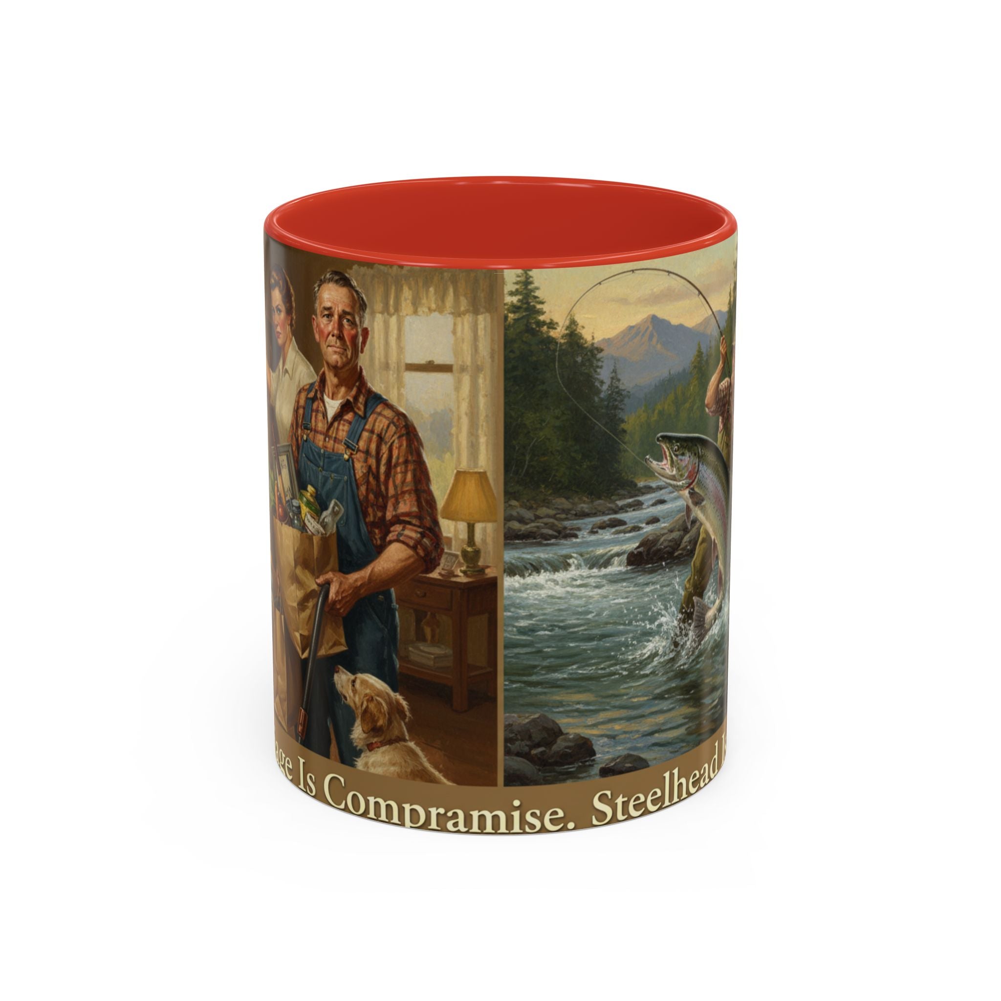 Steelhead Fishing Coffee Mug — Vintage Angler River Scene Accent Mug (11/15oz)