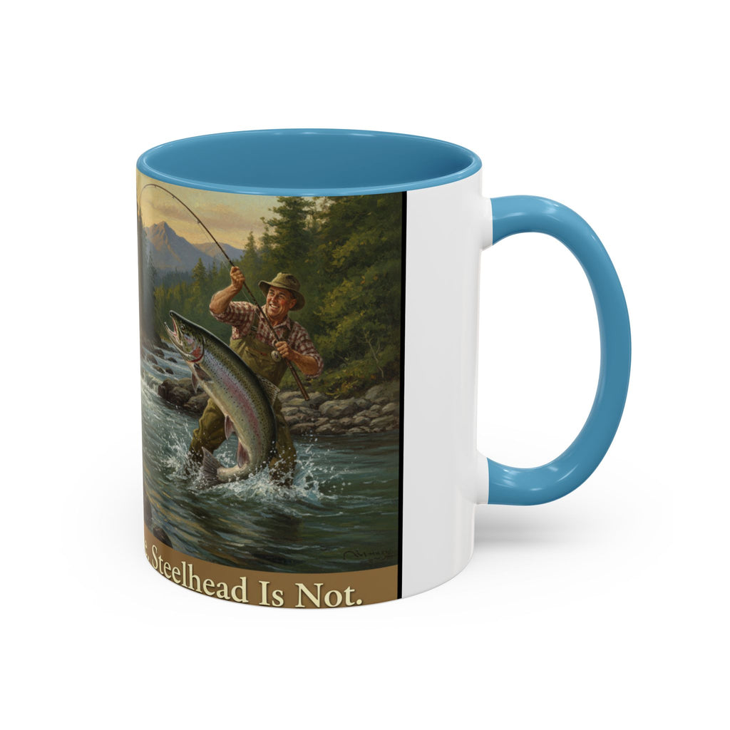 Steelhead Fishing Coffee Mug — Vintage Angler River Scene Accent Mug (11/15oz)