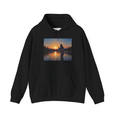 Fishing at Sunset Hoodie – Angler Sunset Scene Hooded Sweatshirt