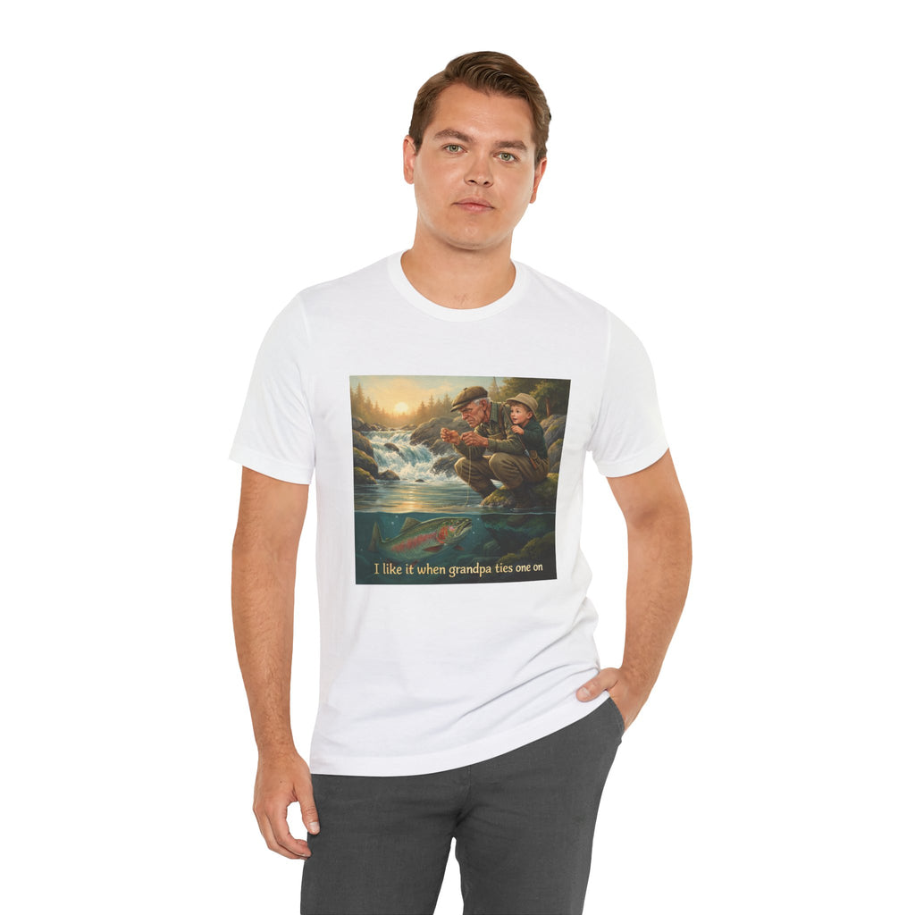 Grandpa Fishing T‑Shirt – “I like it when grandpa ties one on” Vintage Outdoor Tee