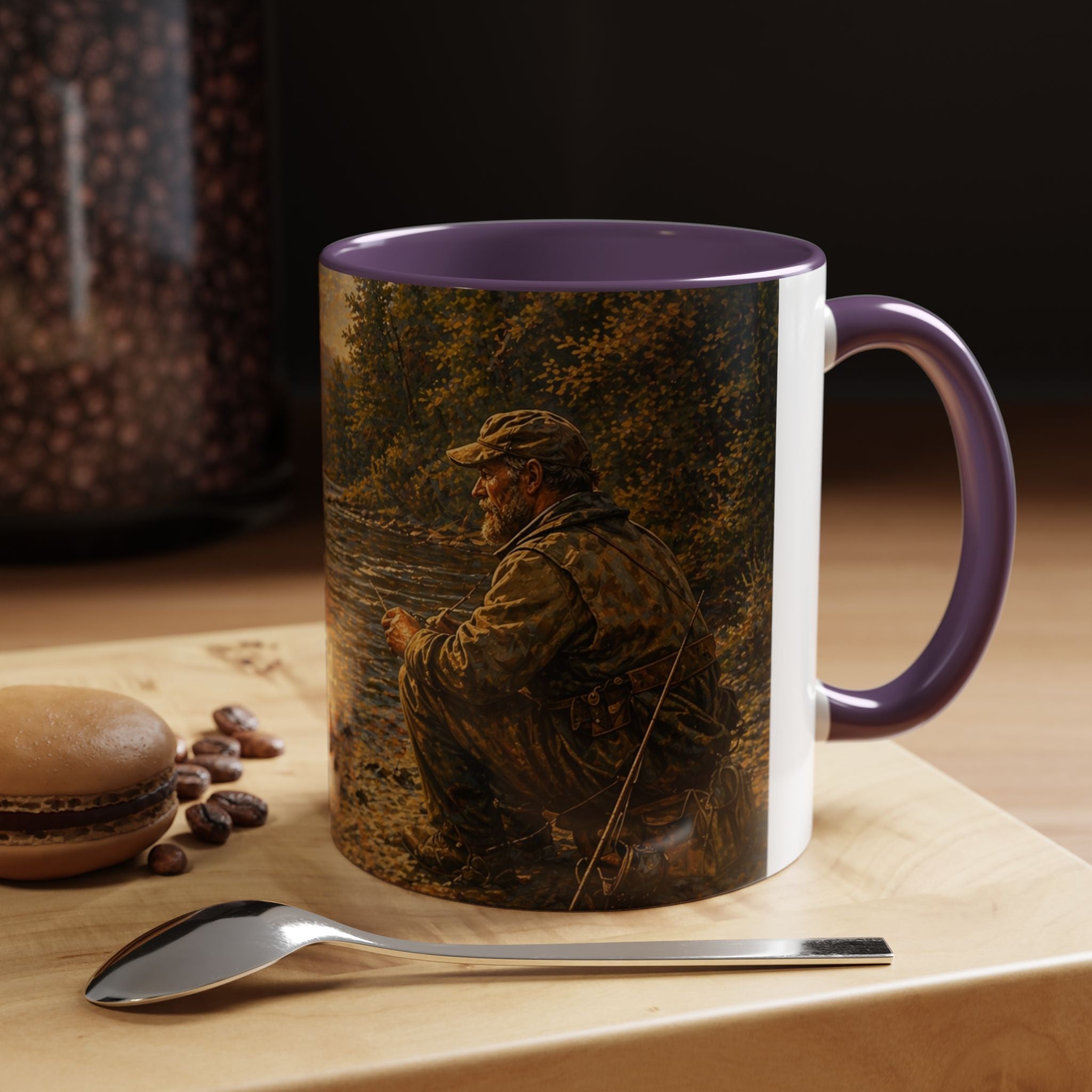 Fishing River Scene Accent Coffee Mug — "I Had Plans. The Fish Objected." Inspirational Outdoors Gift