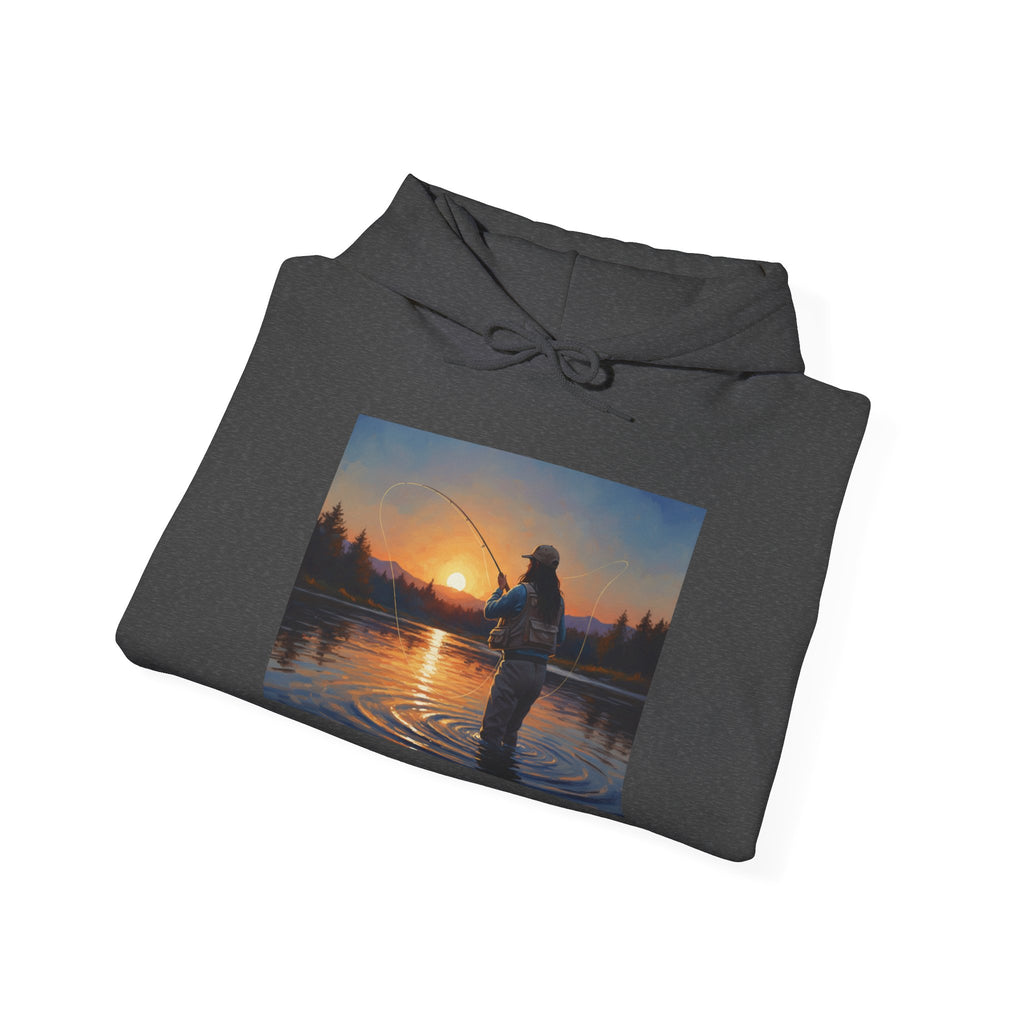 Fishing at Sunset Hoodie – Angler Sunset Scene Hooded Sweatshirt