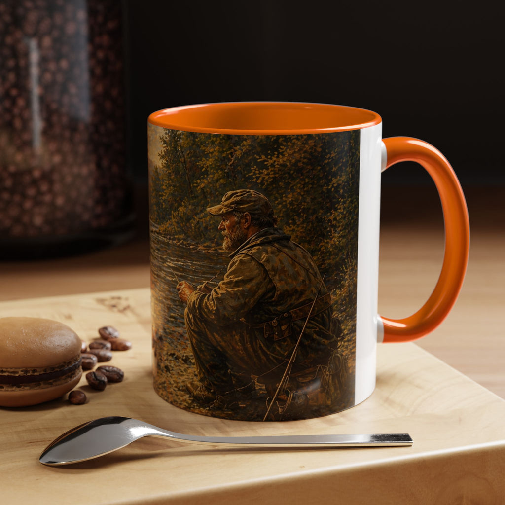 Fishing River Scene Accent Coffee Mug — "I Had Plans. The Fish Objected." Inspirational Outdoors Gift