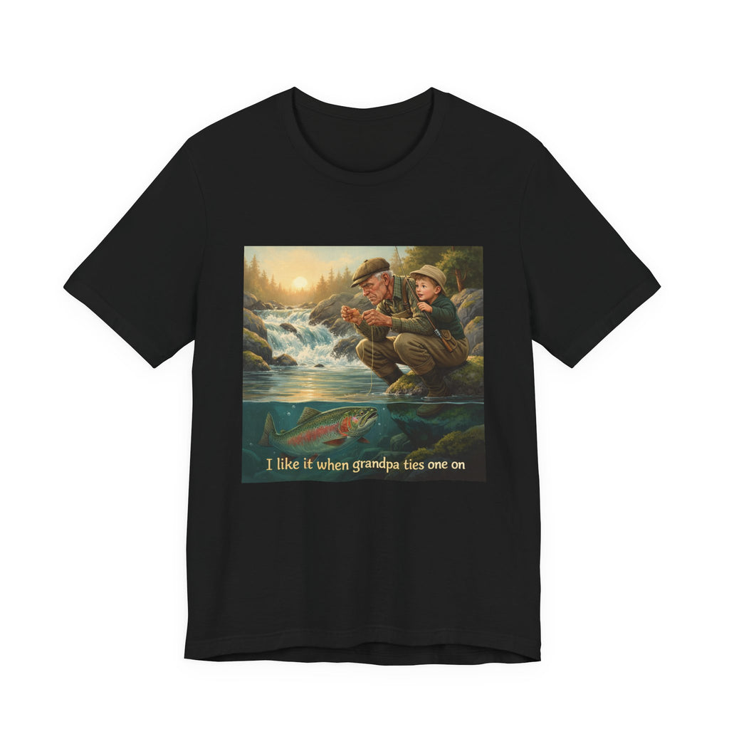 Grandpa Fishing T‑Shirt – “I like it when grandpa ties one on” Vintage Outdoor Tee