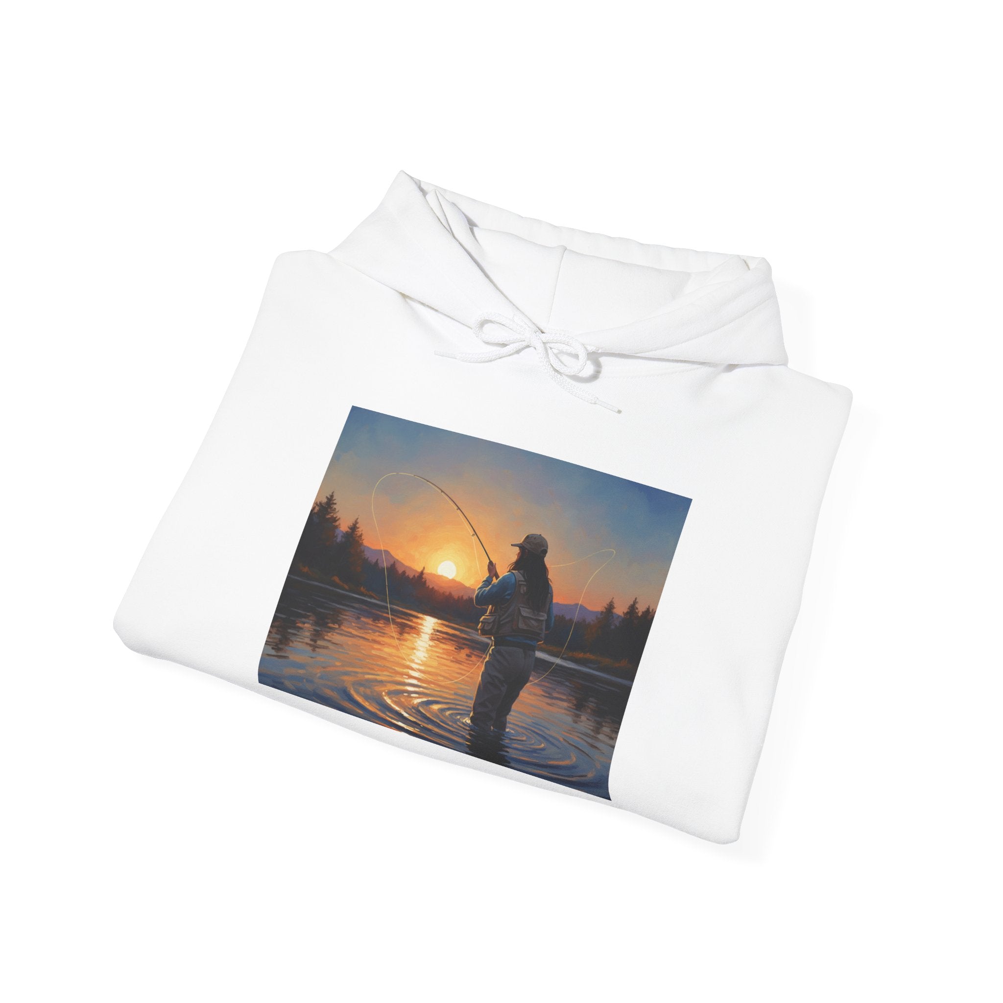 Fishing at Sunset Hoodie – Angler Sunset Scene Hooded Sweatshirt