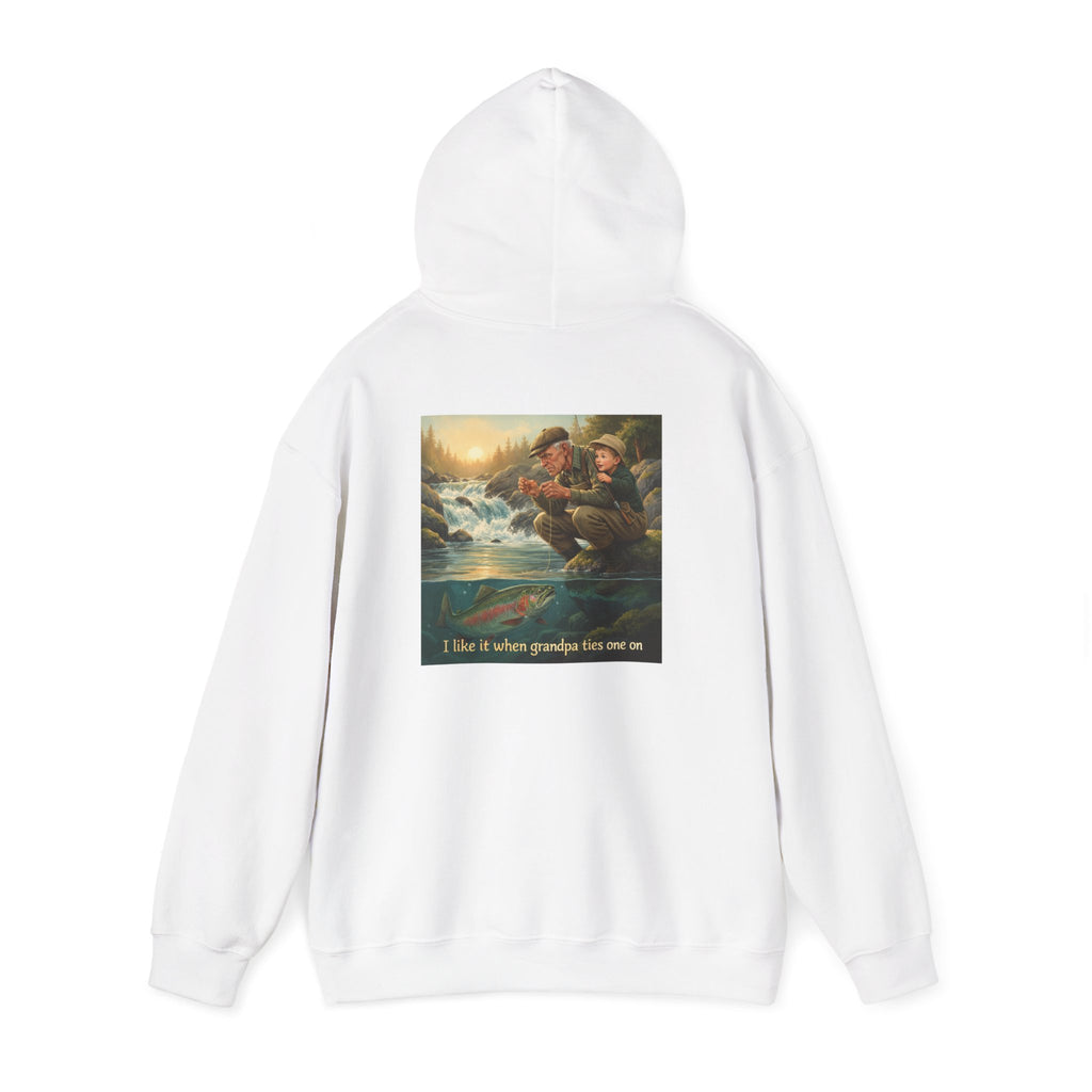 Fishing Grandpa Hoodie - 'I like it when grandpa ties one on' Vintage Fishing Graphic Hoodie