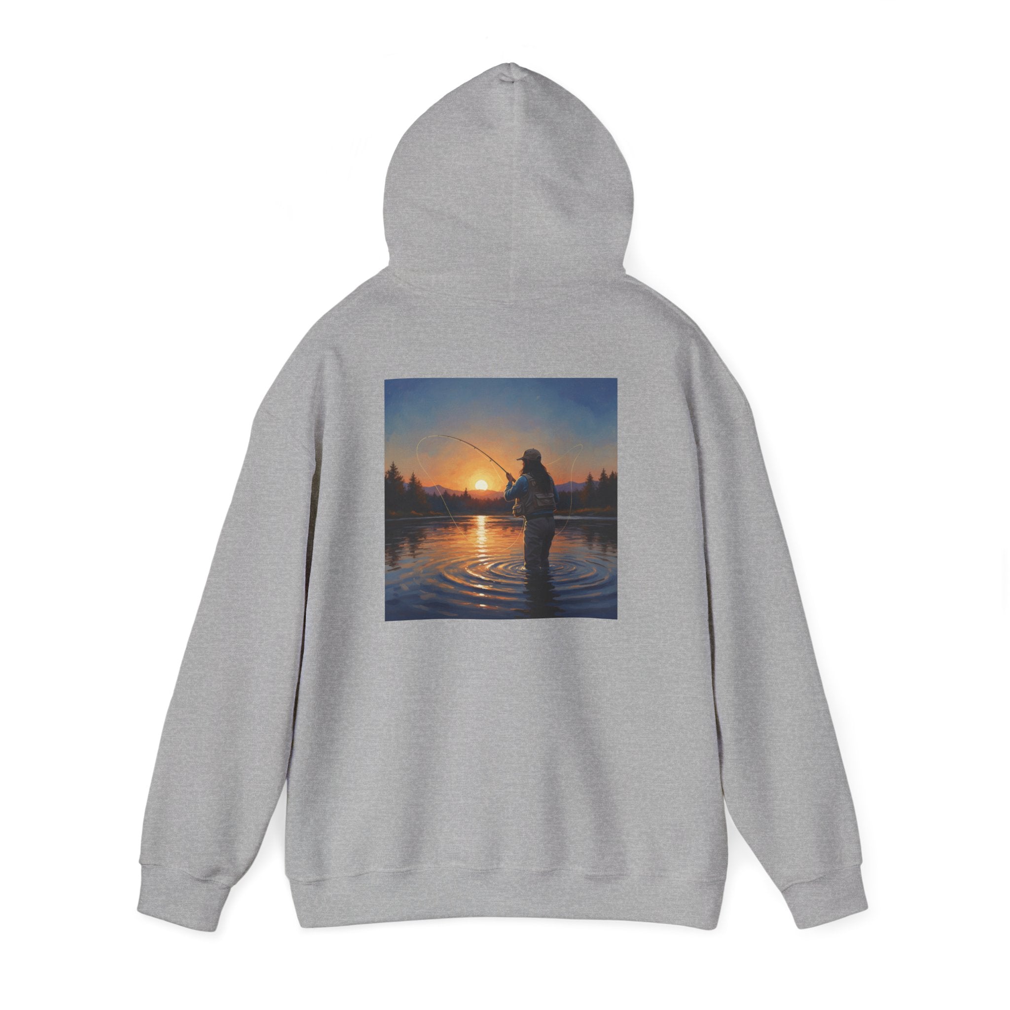 Sunset Fly Fishing Hoodie – Tranquil Angler Graphic Pullover