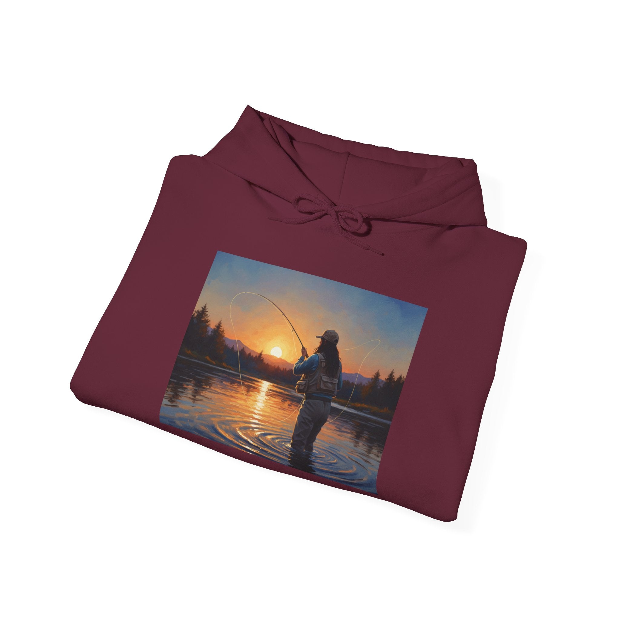 Fishing at Sunset Hoodie – Angler Sunset Scene Hooded Sweatshirt