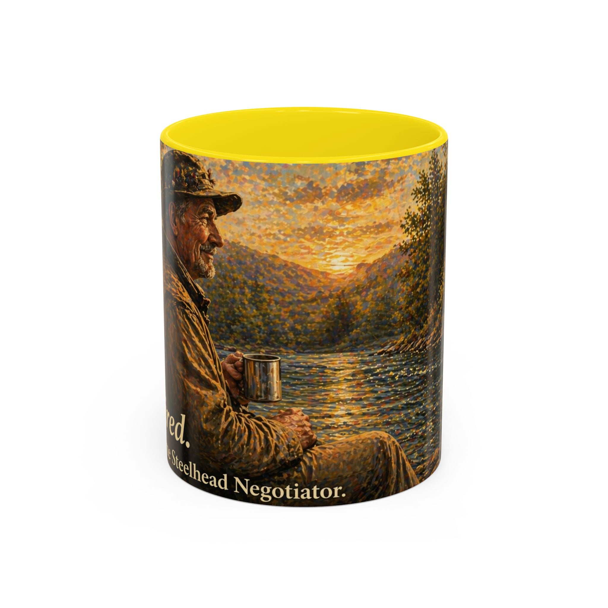 Rustic Fly Fisherman Coffee Mug – 'Trout Whisperer' Scenic Accent Mug (11/15oz)