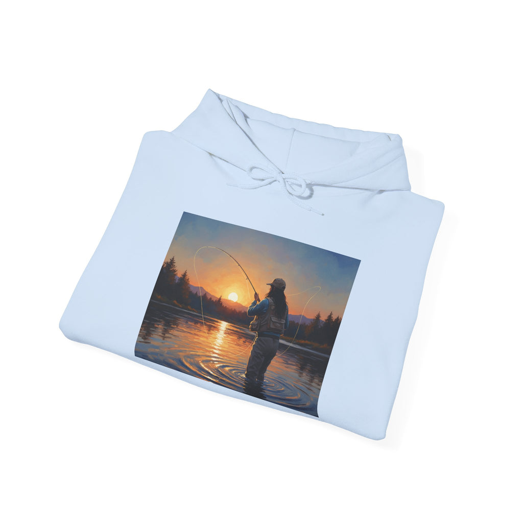 Fishing at Sunset Hoodie – Angler Sunset Scene Hooded Sweatshirt