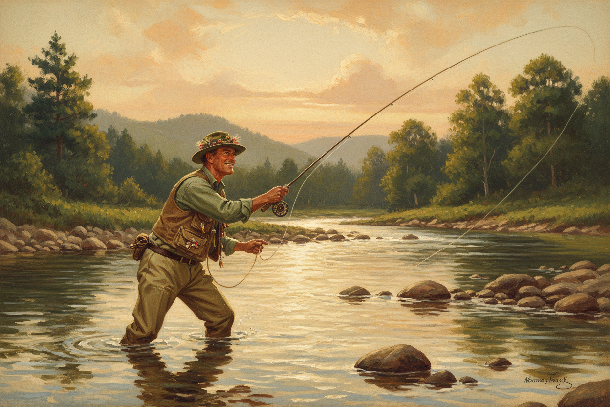 Vintage fly fisherman illustration